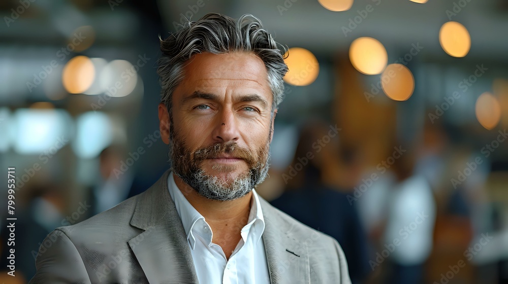 Confident Business Executive with Approachable Body Language in Gray Suit Confident Business Executive with Approachable Body Language in Gray Suit