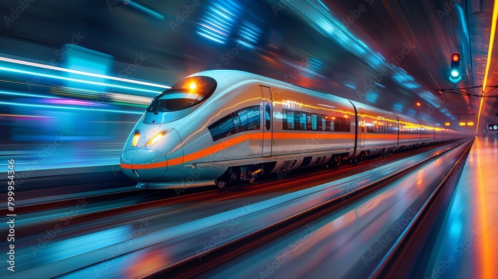 High-speed train in motion at night High-speed train in motion at night