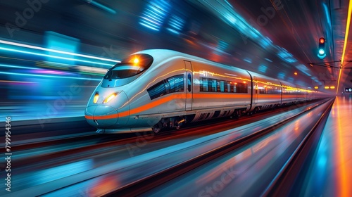 High-speed train in motion at night
