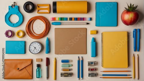 school equipment and supplies on blank background