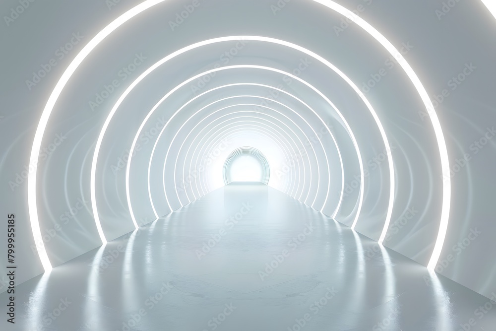 Naklejka premium Abstract white background with glowing neon light tunnel and empty space for product presentation