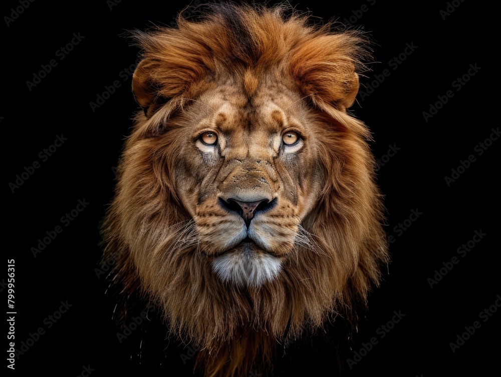 Animal Face. Lion King Portrait Isolated on Black Background
