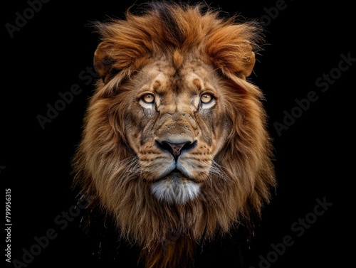 Animal Face. Lion King Portrait Isolated on Black Background © AIGen