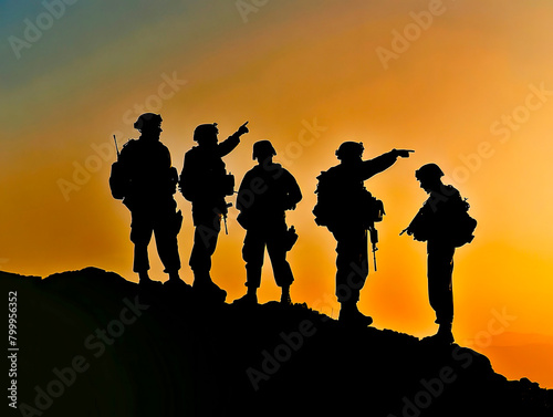 Soldiers giving orders, silhouette