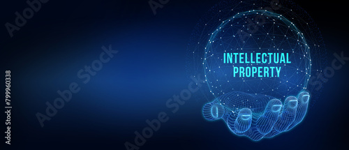 Business, technology, internet and network concept. Virtual screen of the future and sees the inscription: Intellectual property. 3d illustration