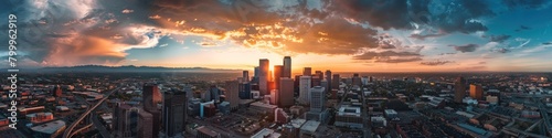 City Sunset - Aerial View of Modern Metropolis District in Denver Colorado