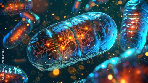 Dynamic cellular respiration: mitochondria powering energy production in animal cells - biochemical metabolism concept photo