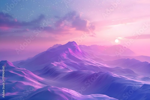 Explore a Mesmerizing D Virtual Landscape with a Captivating Holographic Sky and Mountains. Concept Virtual Landscape, 3D Experience, Holographic Sky, Mountain Views, Captivating Scenery