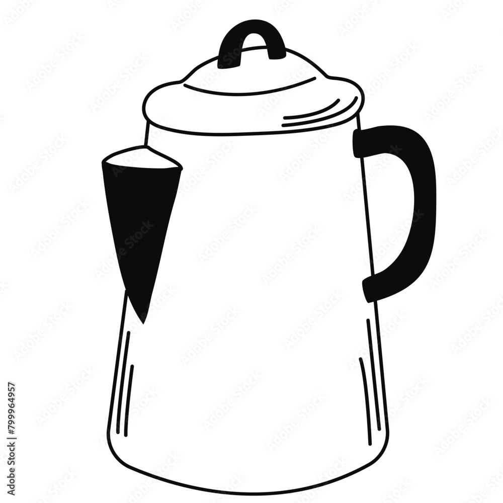 Fototapeta premium Kettle in doodle style. Hand draw vector electric coffee machine. Icon collection for menu, coffee shop.