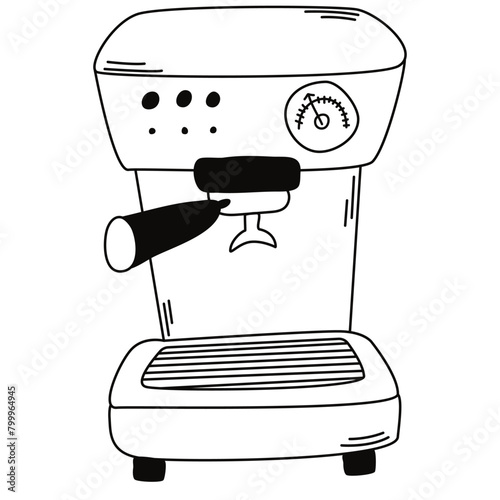 Сoffee machine in doodle style. Hand draw vector electric coffee machine. Icon collection for menu, coffee shop.