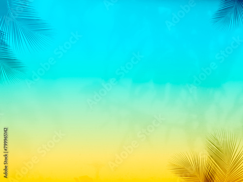Abstract Backgrund summer Yellow Blue Palm Overlay Summer Sun Shadow Leaf White Gradient Color Blur Room Cement Floor Wall Backdrop Mockup Product Beauty Cosmetic Presentation Minimal Empty Card.