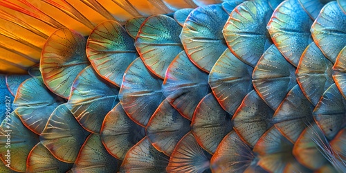 Zoomed-in view of a fish's scale, high-magnification with intricate structures photo