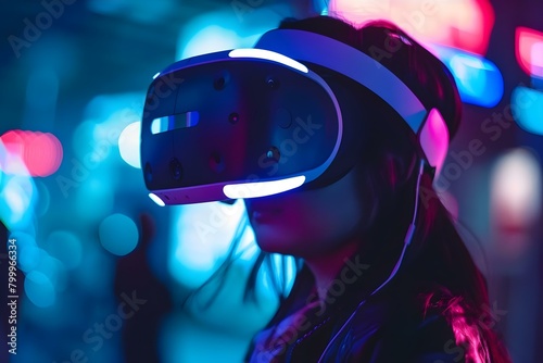 Immersed in Virtual Reality: User Wearing VR Glasses in Gaming World. Concept Virtual Reality Gaming, VR Experience, Immersive Technology, Gamer Lifestyle, Virtual Reality Headset