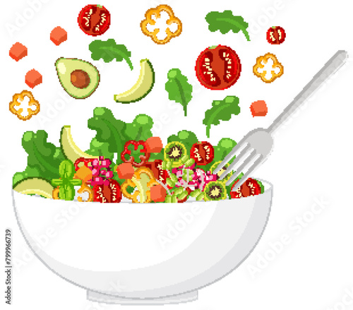 Colorful vegetable salad in a white bowl illustration.