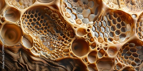 Zoomed-in view of a honeycomb, high-magnification with intricate patterns