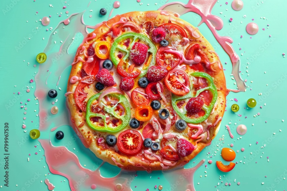 A galaxy reimagined as pop art food (pizza, donut, etc), with its features resembling toppings A galaxy reimagined as pop art food (pizza, donut, etc), with its features resembling toppings