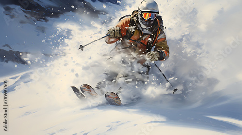 A cross-country skier racing through the snow