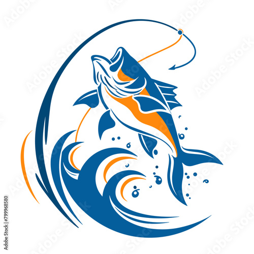 determined fish leaps out of the water, clinging to a fishing hook