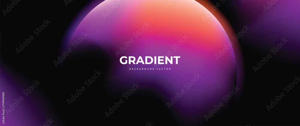 Abstract gradient background vector. Modern digital wallpaper with vibrant color, 3d geometric shapes, circle, rayers. Futuristic landing page illustration for branding, commercial, advertising, web.