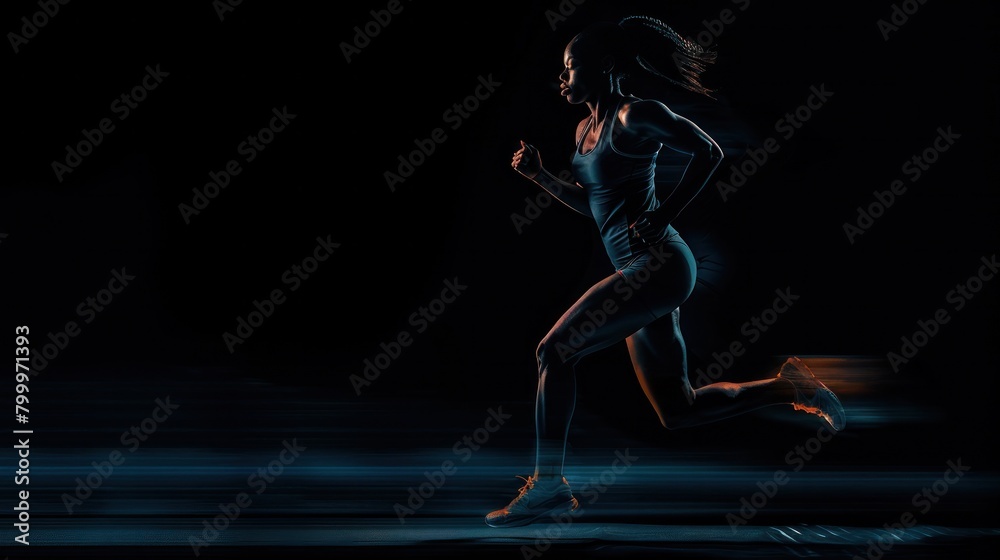 Athletic woman sprinter wearing in the sportswear running on black background , Fitness and sport motivation. Runner concept.