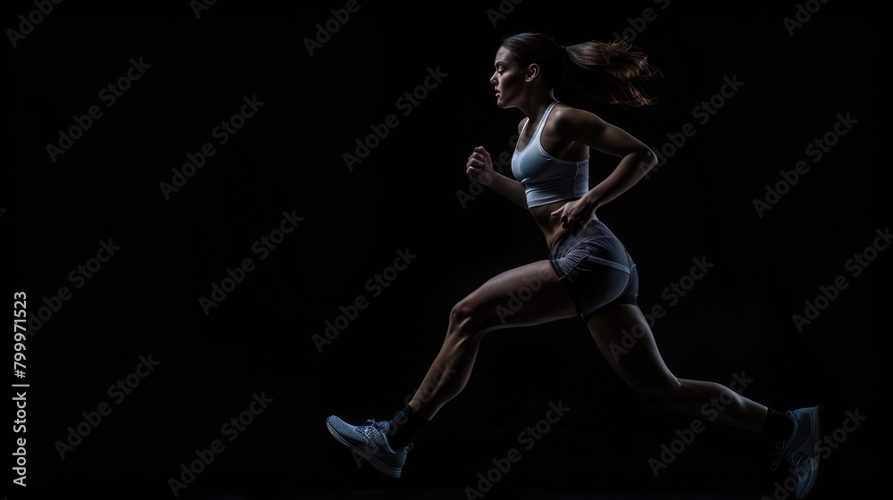 Athletic woman sprinter wearing in the sportswear running on black background , Fitness and sport motivation. Runner concept.