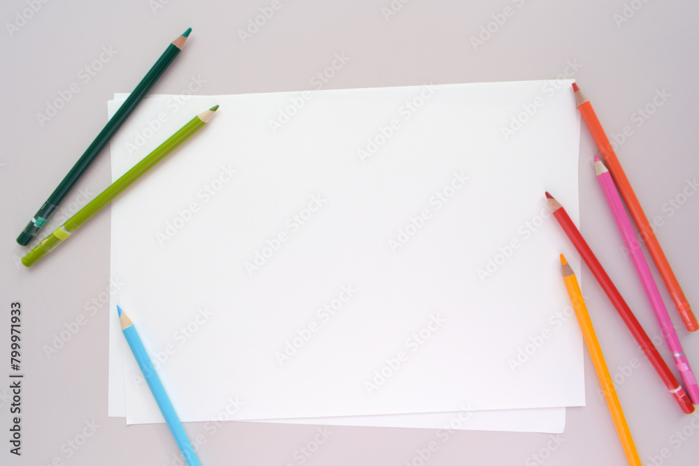 landscape white paper and pencils mock up landscape white paper and pencils mock up