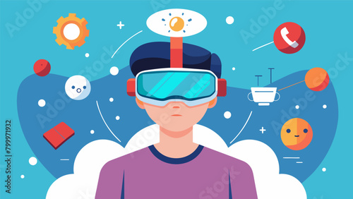 A virtual reality experience that simulates the sensory overload often experienced by individuals with ADHD with options for adjusting the intensity. Vector illustration