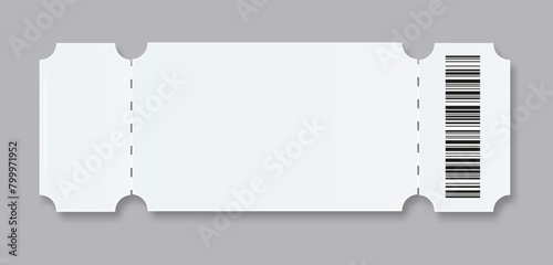 Ticket Empty template. Concert movie theater boarding blank white tickets lottery coupons . Vector illustration photo