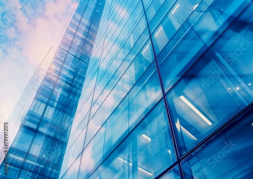 Modern Glass Skyscraper in Urban Cityscape  Corporate Building Exterior  Sunlight Reflection