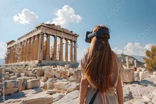 Exploring an Ancient Greek Temple Through a Virtual Reality Experience. Concept Ancient Greek History, Virtual Reality Technology, Archaeology, Educational Experience