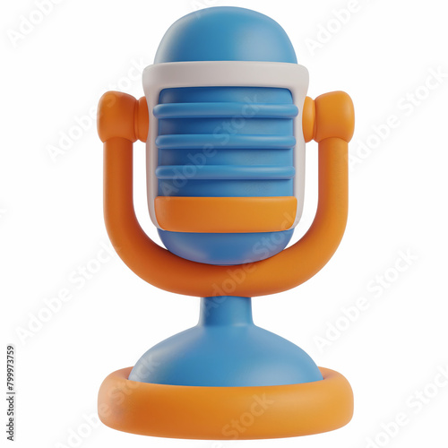 3d render of a blue and orange retro microphone