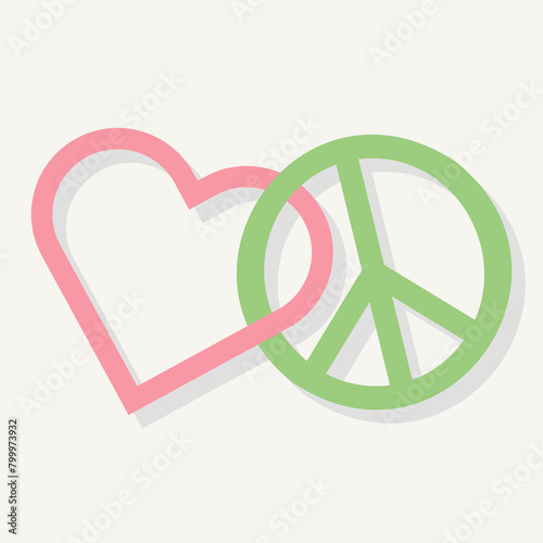 peace symbol linked with heart flat vector icons set for design template. peace and heart icon on plain white background.
