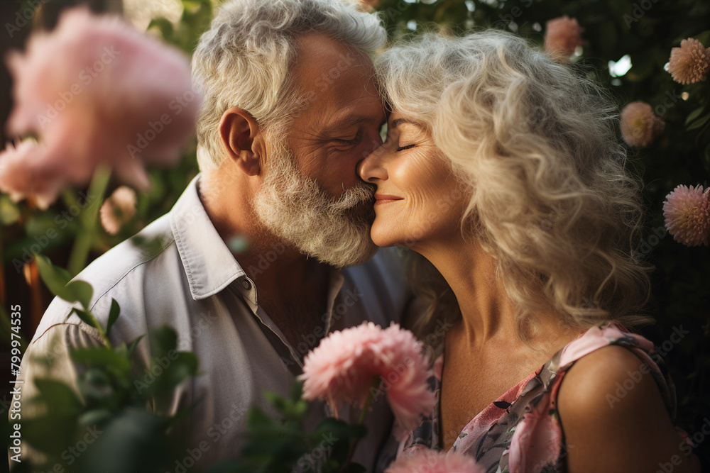 Obraz premium Beautiful mature model couple at valetines day generative AI portrait