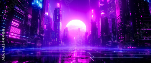 CyberPunk Neon city abstrct futuristic nightlife Metropole Town Background Illustration