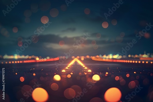 Runway lights guide planes to new destinations in the night sky. Concept Aircraft Navigation, Airport Lighting Systems, Runway Signage, Nighttime Aviation, Flight Operations photo