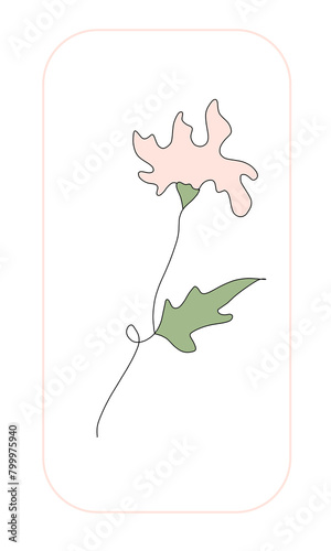 Design geometric card with pastel flower on white background, holiday card with lines and figures, colorful simple floral pattern, frame, card for invitation, greetings card for birthday