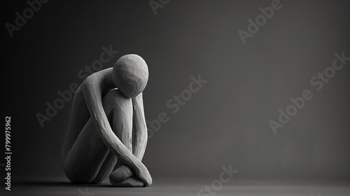 Solitary figure, clutching their knees, with an indescribable expression on their face photo
