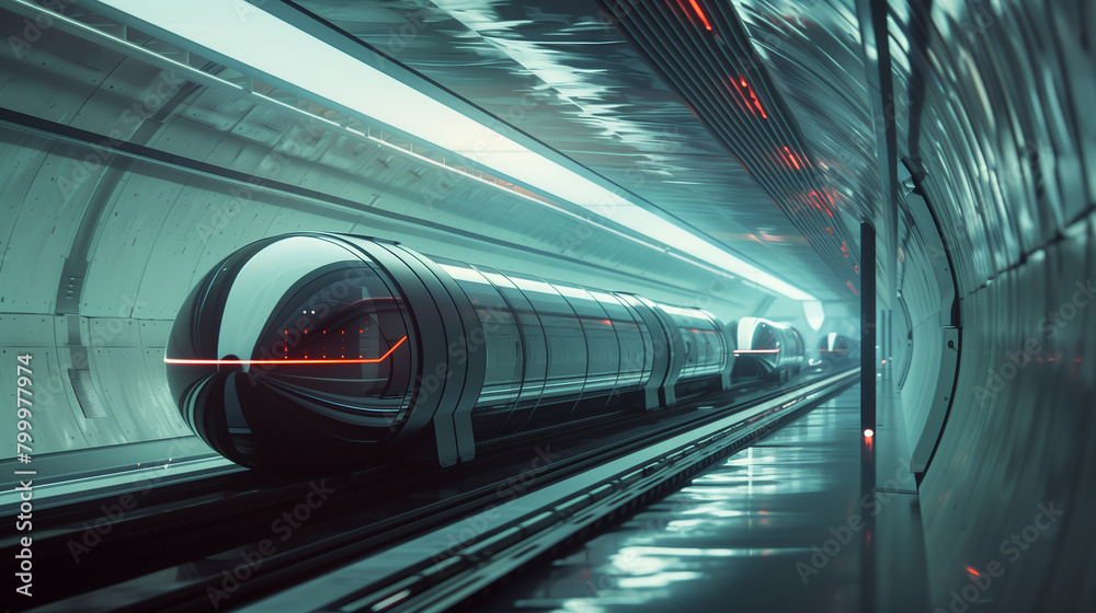 Fototapeta premium a hyperloop network connecting cities across continents, enabling ultra-fast and energy-efficient transportation for passengers and cargo.