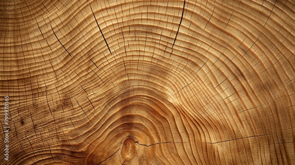 Naklejka premium A close-up of a brown, weathered tree trunk reveals a textured surface of growth rings