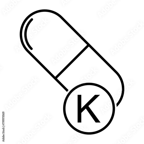 Mineral K icon, healthy medicine pill supplement symbol, complex vitamin vector illustration