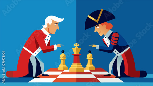 The tension builds as a Patriot bishop maneuvers strategically against the Redcoat king both players determined to claim victory in this intense. Vector illustration