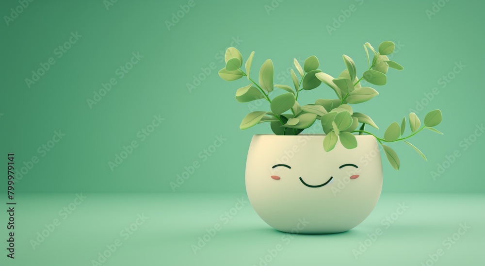 Flower, plant with leaves in pot. Gardening concept. 3d Flower, plant with leaves in pot. Gardening concept. 3d