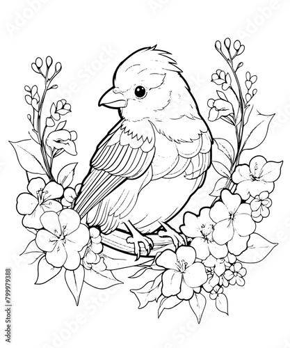 bird on branch coloring page