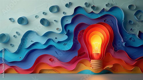 light bulb in paper art style, creative idea concept photo