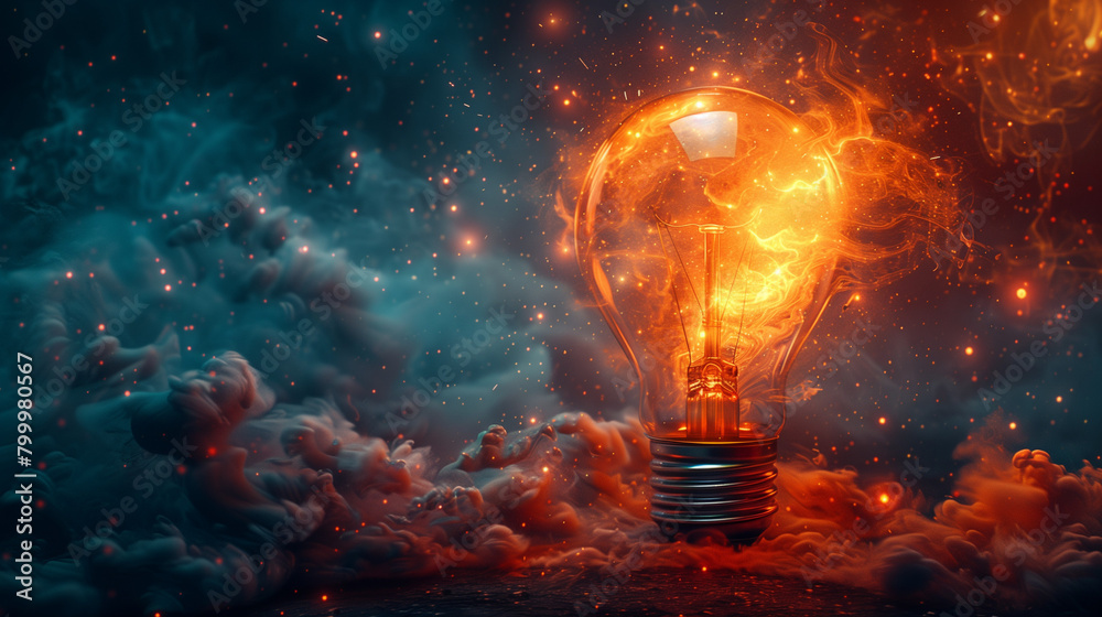 glowing bulb in dark, creative idea concept glowing bulb in dark, creative idea concept