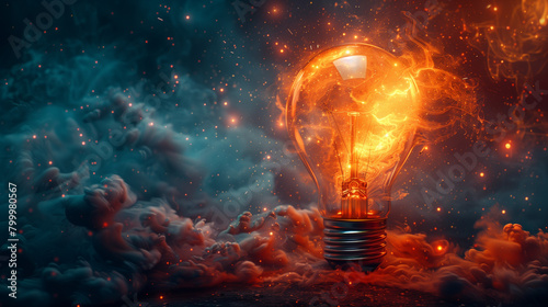 glowing bulb in dark, creat...