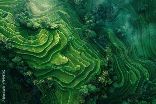Aerial view of rice terraces in the Cang overlooked photo
