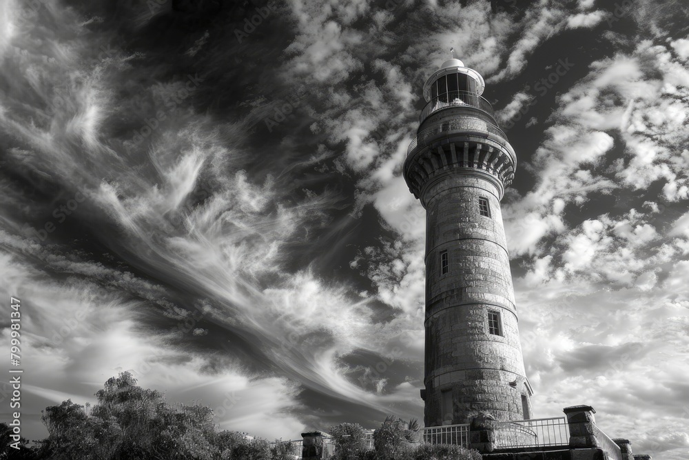 The Muslim lighthouse in black and white.