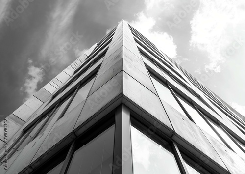 Wallpaper Mural Modern Architectural Detail of a Skyscraper Against Cloudy Sky in Monochrome Torontodigital.ca