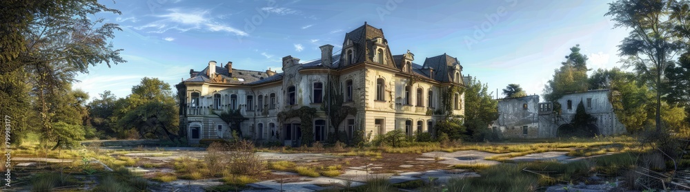 Old abandoned mansion, and a sunny day